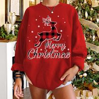 Round Neck Christmas Elk Plaid Print Long-sleeved Pullover Sweater Wholesale Nihaojewelry sku image 1