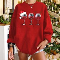 Round Neck Christmas Hat Wine Cup Print Long-sleeved Sweater Wholesale Nihaojewelry sku image 1