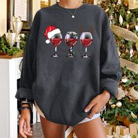 Round Neck Christmas Hat Wine Cup Print Long-sleeved Sweater Wholesale Nihaojewelry sku image 11