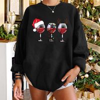 Round Neck Christmas Hat Wine Cup Print Long-sleeved Sweater Wholesale Nihaojewelry sku image 6