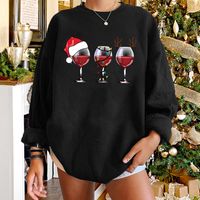 Round Neck Christmas Hat Wine Cup Print Long-sleeved Sweater Wholesale Nihaojewelry sku image 8