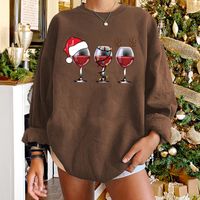 Round Neck Christmas Hat Wine Cup Print Long-sleeved Sweater Wholesale Nihaojewelry sku image 21