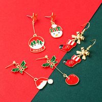2021 New Christmas Series Holiday Gift Christmas Hat Christmas Boots Glass Ball Alloy Enamel Earrings Women main image 3