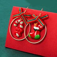 Christmas Series Ring Resin Boots Bow Snowflake Hat Earrings Wholesale Nihaojewelry sku image 2