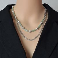 Wholesale Jade Irregular Diamond-studded Titanium Steel Stacking Necklace Nihaojewelry main image 1