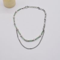 Wholesale Jade Irregular Diamond-studded Titanium Steel Stacking Necklace Nihaojewelry main image 3