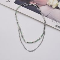 Wholesale Jade Irregular Diamond-studded Titanium Steel Stacking Necklace Nihaojewelry main image 4