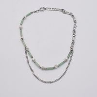Wholesale Jade Irregular Diamond-studded Titanium Steel Stacking Necklace Nihaojewelry main image 5