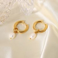 Wholesale Fashion 18k Gold-plated Single Freshwater Pearl Pendant Earrings Nihaojewelry main image 5