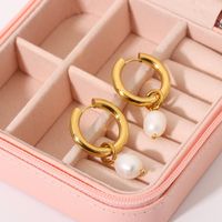 Wholesale Fashion 18k Gold-plated Single Freshwater Pearl Pendant Earrings Nihaojewelry main image 4
