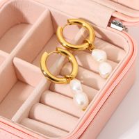 Wholesale Fashion 18k Gold-plated Double Freshwater Pearl Pendant Earrings Nihaojewelry main image 3