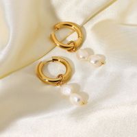 Wholesale Fashion 18k Gold-plated Double Freshwater Pearl Pendant Earrings Nihaojewelry main image 4