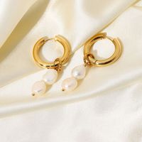 Wholesale Fashion 18k Gold-plated Double Freshwater Pearl Pendant Earrings Nihaojewelry main image 5