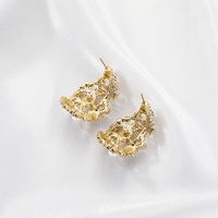 Korean High-grade Pearl Earrings French Style Temperament C- Shaped Flower Earrings Internet Celebrity Diamond Studded Hollow Earrings Earrings main image 5
