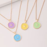 Cross-border European And American Personalized Fresh Jelly Color Drop Oil Pendant Female Creative Star Moon Alloy Drop Oil Necklace main image 3