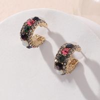 Wholesale Vintage Red Rhinestone C-shaped Earrings Nihaojewelry main image 1