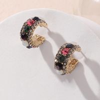 Wholesale Vintage Red Rhinestone C-shaped Earrings Nihaojewelry main image 2