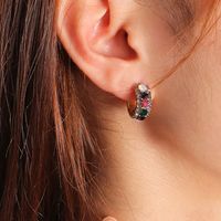 Wholesale Vintage Red Rhinestone C-shaped Earrings Nihaojewelry main image 3