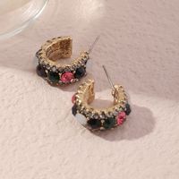 Wholesale Vintage Red Rhinestone C-shaped Earrings Nihaojewelry main image 4