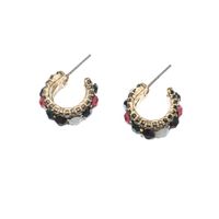 Wholesale Vintage Red Rhinestone C-shaped Earrings Nihaojewelry main image 6