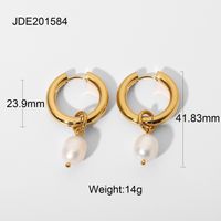 Wholesale Fashion 18k Gold-plated Single Freshwater Pearl Pendant Earrings Nihaojewelry sku image 1