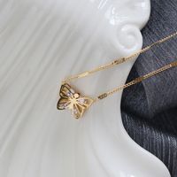 Acero Titanio Chapados en oro de 18k Dulce Mariposa Collar sku image 3