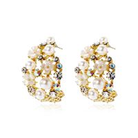 Korean High-grade Pearl Earrings French Style Temperament C- Shaped Flower Earrings Internet Celebrity Diamond Studded Hollow Earrings Earrings sku image 1