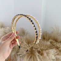 Wholesale Baroque Rhinestone Pearls Alloy Thin Hair Band Nihaojewelry sku image 1