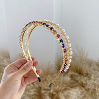 Wholesale Baroque Rhinestone Pearls Alloy Thin Hair Band Nihaojewelry sku image 2