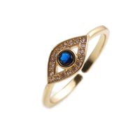 Crafts Copper Micro Inlaid Zircon Turkish Eye Heart-shaped Open Ring Female Ring sku image 2