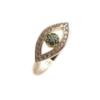 Crafts Copper Micro Inlaid Zircon Turkish Eye Heart-shaped Open Ring Female Ring sku image 7
