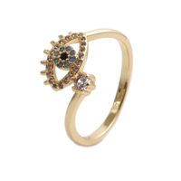 Crafts Copper Micro Inlaid Zircon Turkish Eye Heart-shaped Open Ring Female Ring sku image 5