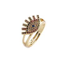 Crafts Copper Micro Inlaid Zircon Turkish Eye Heart-shaped Open Ring Female Ring sku image 9