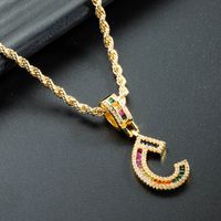 Wholesale Color Zircon Letter Pendant Copper Gold-plated Necklace Nihaojewelry sku image 3