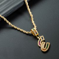 Wholesale Collar Chapado En Oro De Cobre Con Colgante De Letra De Circonita De Color Nihaojewelry sku image 5