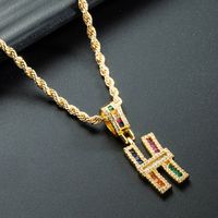 Wholesale Collar Chapado En Oro De Cobre Con Colgante De Letra De Circonita De Color Nihaojewelry sku image 8