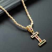 Wholesale Color Zircon Letter Pendant Copper Gold-plated Necklace Nihaojewelry sku image 9