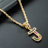 Wholesale Collar Chapado En Oro De Cobre Con Colgante De Letra De Circonita De Color Nihaojewelry sku image 10
