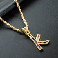 Wholesale Collar Chapado En Oro De Cobre Con Colgante De Letra De Circonita De Color Nihaojewelry sku image 11
