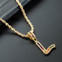 Wholesale Collar Chapado En Oro De Cobre Con Colgante De Letra De Circonita De Color Nihaojewelry sku image 12