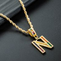 Wholesale Collar Chapado En Oro De Cobre Con Colgante De Letra De Circonita De Color Nihaojewelry sku image 14