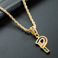 Wholesale Collar Chapado En Oro De Cobre Con Colgante De Letra De Circonita De Color Nihaojewelry sku image 16