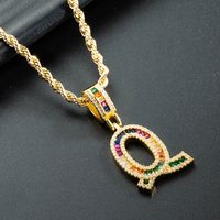 Wholesale Collar Chapado En Oro De Cobre Con Colgante De Letra De Circonita De Color Nihaojewelry sku image 17