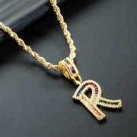 Wholesale Collar Chapado En Oro De Cobre Con Colgante De Letra De Circonita De Color Nihaojewelry sku image 18