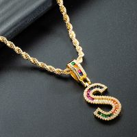 Wholesale Color Zircon Letter Pendant Copper Gold-plated Necklace Nihaojewelry sku image 19