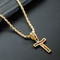 Wholesale Collar Chapado En Oro De Cobre Con Colgante De Letra De Circonita De Color Nihaojewelry sku image 20