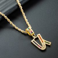 Wholesale Collar Chapado En Oro De Cobre Con Colgante De Letra De Circonita De Color Nihaojewelry sku image 21