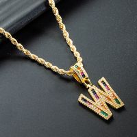 Wholesale Collar Chapado En Oro De Cobre Con Colgante De Letra De Circonita De Color Nihaojewelry sku image 23