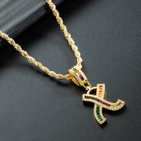 Wholesale Collar Chapado En Oro De Cobre Con Colgante De Letra De Circonita De Color Nihaojewelry sku image 24