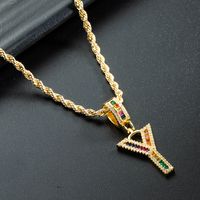 Wholesale Collar Chapado En Oro De Cobre Con Colgante De Letra De Circonita De Color Nihaojewelry sku image 25